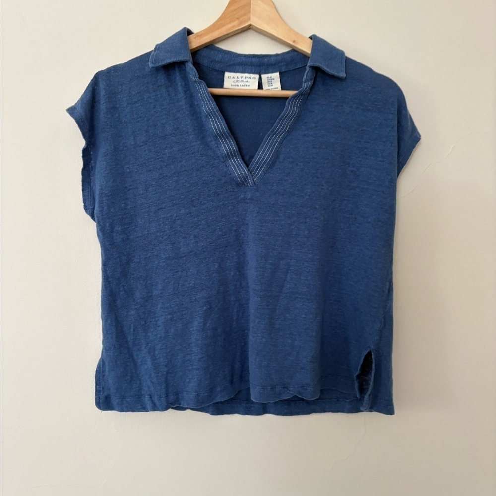 Calypso St. Barth Navy Button Down Shirt - Picture 3 of 4